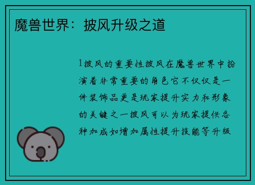 魔兽世界：披风升级之道