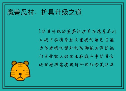 魔兽忍村：护具升级之道